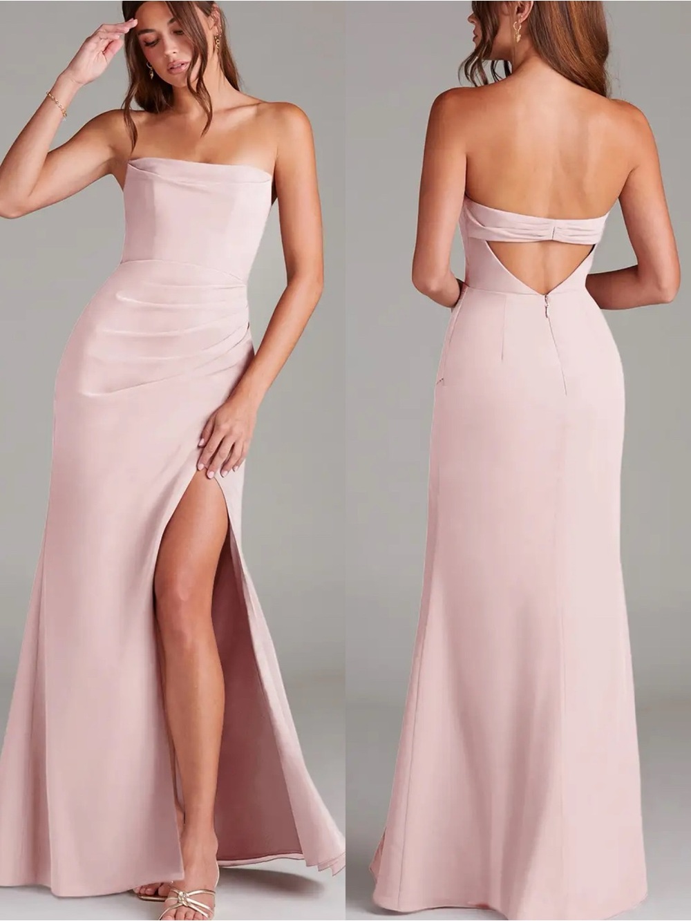 Azazie | Blushing Pink Leonis Chiffon Sheath Bridesmaid Maxi Dress